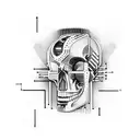 A cyberpunk-inspired skull with circuitry and binary code incorporated into the design tattoo design idea