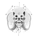 A cyberpunk-inspired skull with circuitry and binary code incorporated into the design tattoo design idea