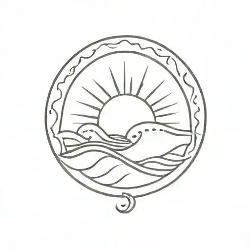 Sea waves and sun in a circle tattoo tattoo design idea