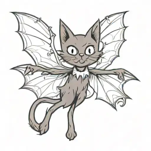black cat with bat wings tattoo design idea