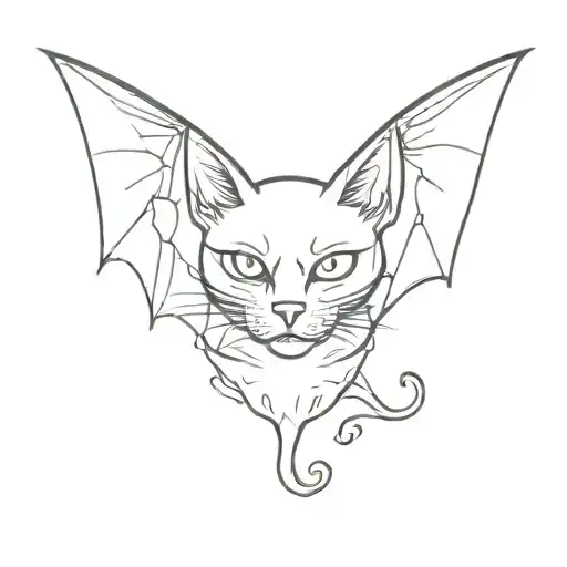 black cat with bat wings and fangs tattoo design idea