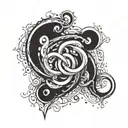A whimsical illustration of a kont symbol morphing into a never-ending loop, representing eternity tattoo design idea