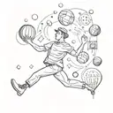 A whimsical illustration of a person juggling various abstract objects, symbolizing the balancing act of the mind tattoo design idea