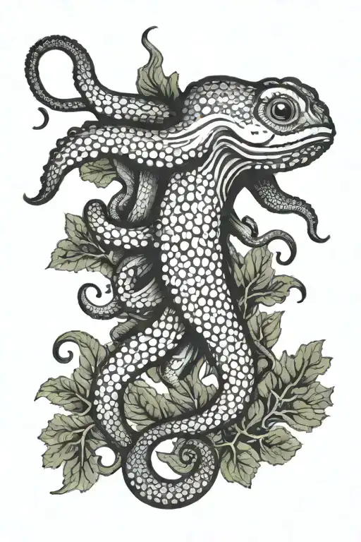 octopus and pike with kale an small fish swarm tattoo design idea