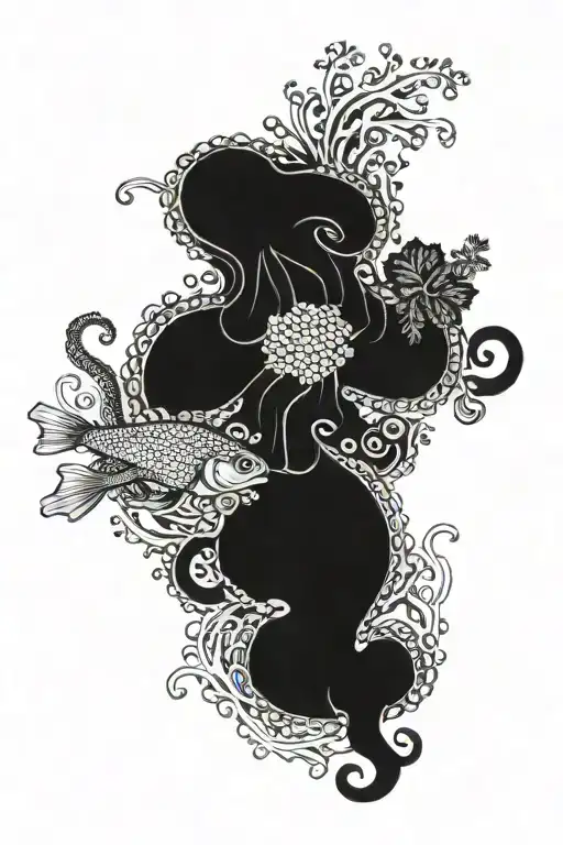 octopus and pike with kale an small fish swarm tattoo design idea
