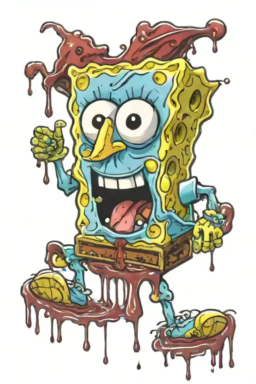 cursed spongebob with blood dripping tattoo design idea