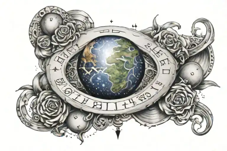 a band tattoo over my bicep with the universe with numerical numbers of parents birthdays inside the band tattoo design idea