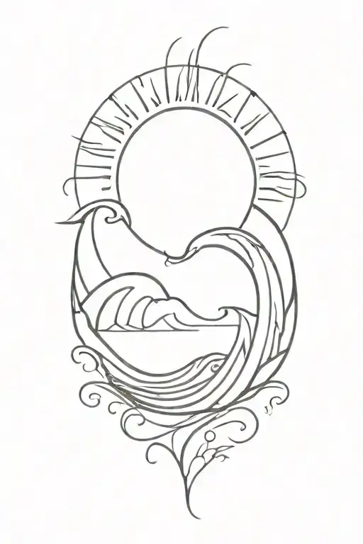 A minimalist sun and wave then line work tattoo tattoo design idea