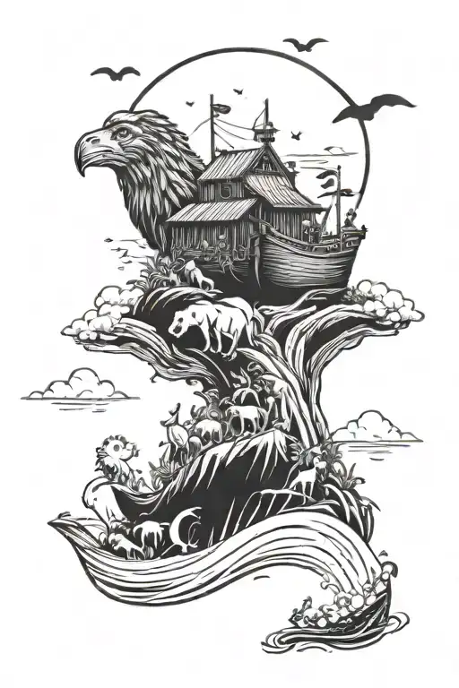 Noah's Ark scene tattoo design idea