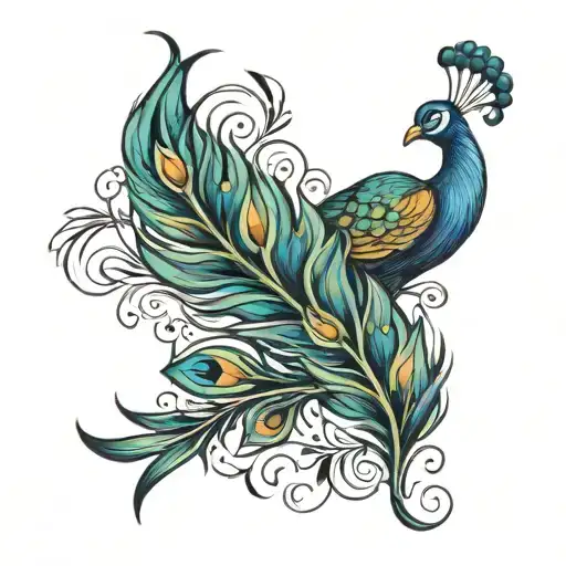 peacock feather intertwined tattoo design idea