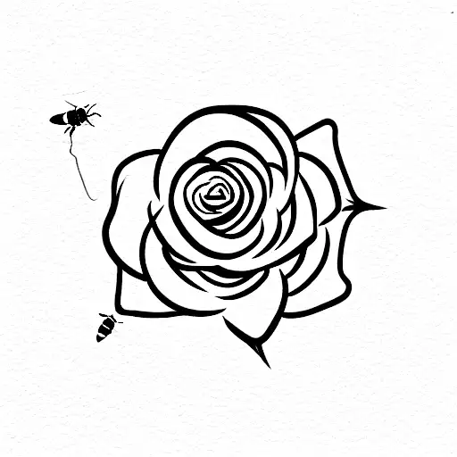 Rose with a bee hovering above. ll tattoo design idea
