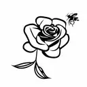 Rose with a bee hovering above. ll tattoo design idea