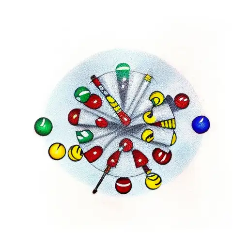 A traditional tattoo design featuring a billiard table with colorful balls and cues tattoo design idea