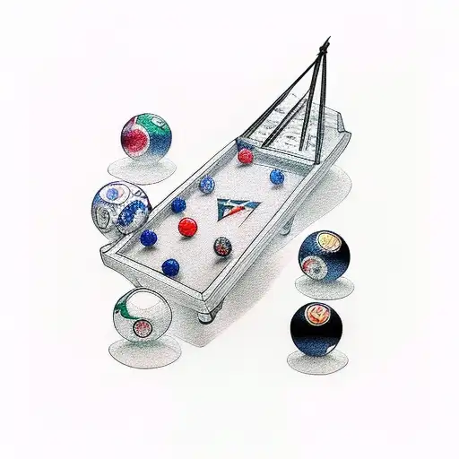 A traditional tattoo design featuring a billiard table with colorful balls and cues tattoo design idea