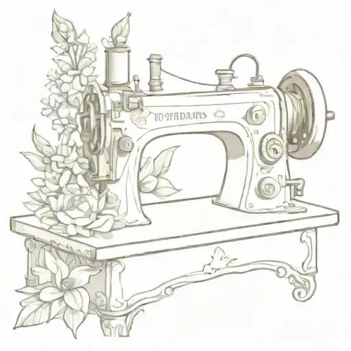 Sewing machine with tuberose flowers intertwined in the design tattoo design idea