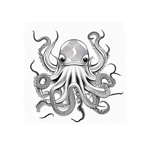 A detailed blackwork tattoo of an octopus holding a paintbrush and palette tattoo design idea