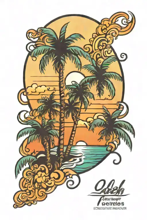 beach sunset with palm trees tattoo design idea