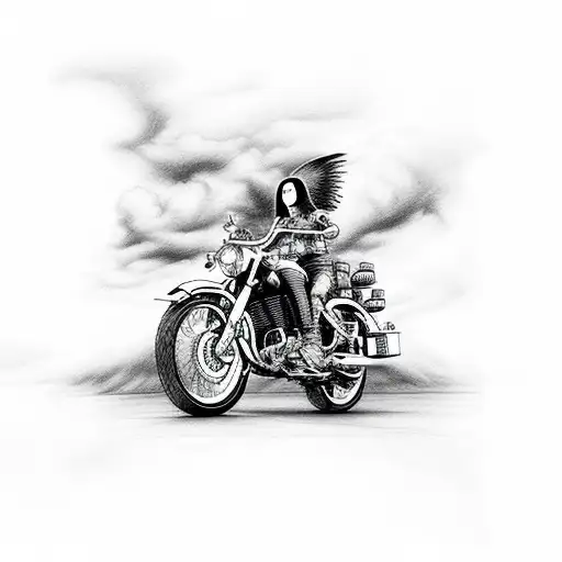 motorcycle crossroads with heaven hell  tattoo design idea