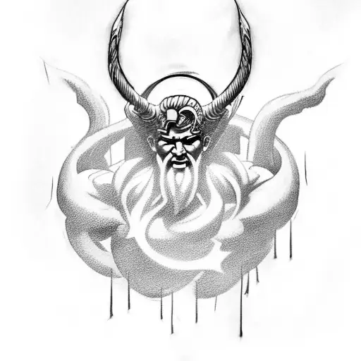 A tattoo of Zeus wielding thunderbolts in black-grey style tattoo design idea