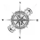 Compass Lion Ship tattoo design idea