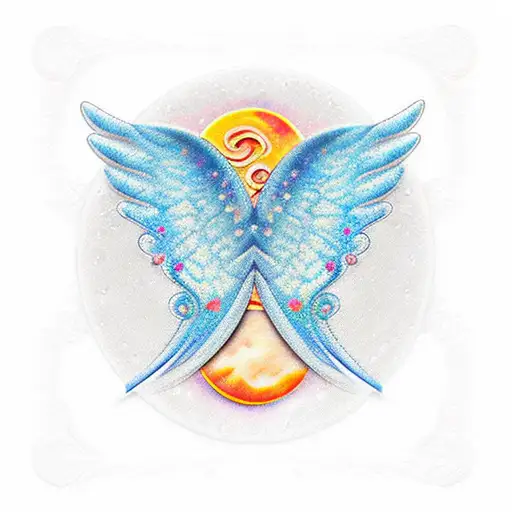Angel wings, rose, butterfly, moon, sun, opal tattoo design idea