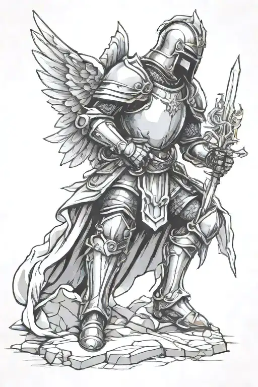 knight kneeling archangel tattoo design idea