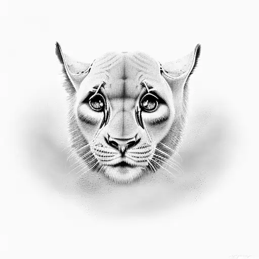 Simbas reflection in the water in a black-grey style tattoo design idea