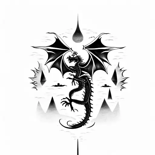 dragon with Sky with warriors with fire tattoo design idea
