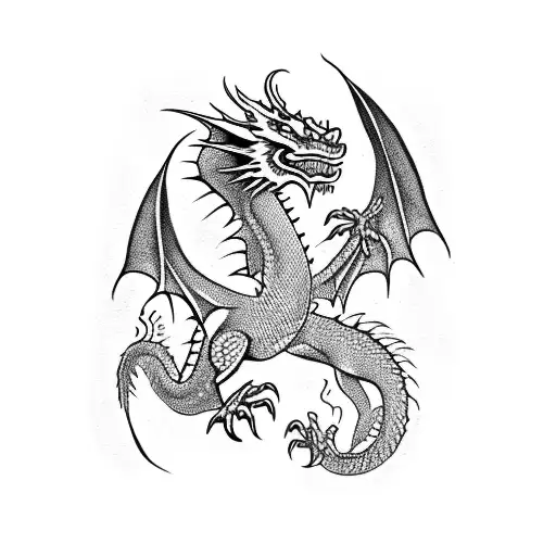 dragon with Sky with warriors with fire tattoo design idea