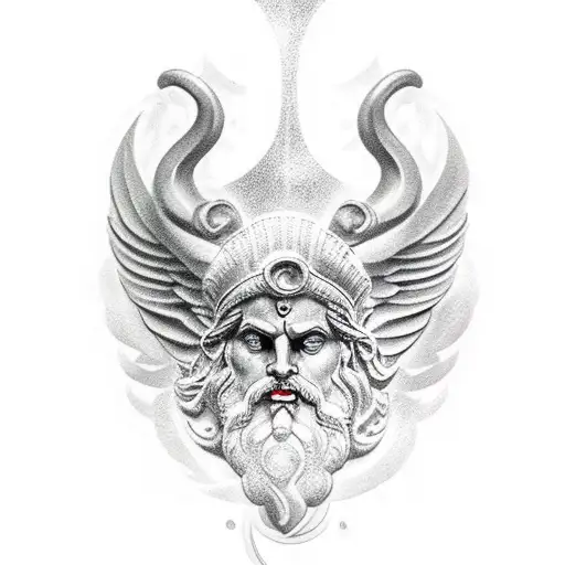 shoulder piece of zeus on mount olympus wielding a lightning bolt large  tattoo design idea