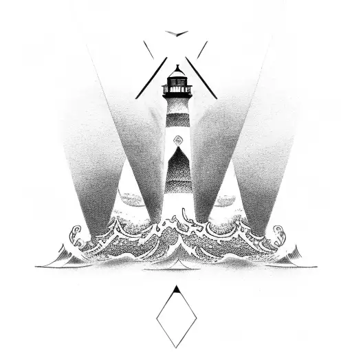 Diamond shape, tidal wave, lighthouse tattoo design idea