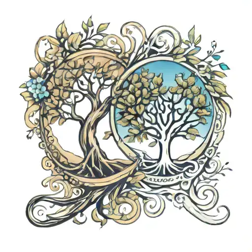 Leo and Virgo sign and tree of life tattoo design idea