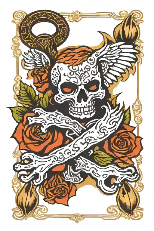 brass knuckles rose eagle ace and jack cards tattoo design idea