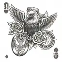 brass knuckles rose eagle ace and jack cards tattoo design idea
