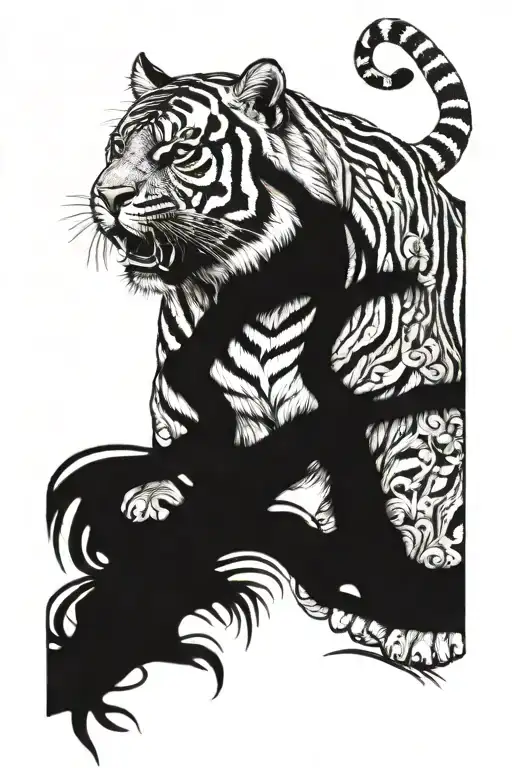 full body tiger jungle background tattoo design idea