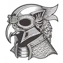 peregrine falcon wearing a medieval knights helmet tattoo design idea
