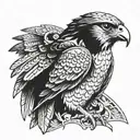 peregrine falcon wearing a medieval knights helmet tattoo design idea