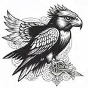 peregrine falcon wearing a medieval knights helmet tattoo design idea