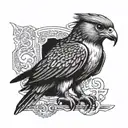 peregrine falcon wearing a medieval knights helmet tattoo design idea