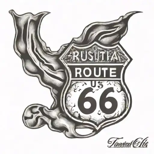 Old school style tattoo sketch of route 66 sign in austrian tattoo design idea