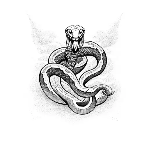Snake around the neck with falling ICARUS tattoo design idea