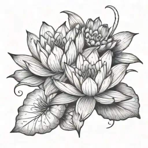 lark spur  and water lily tattoo design idea