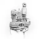 A tattoo of a mysterious ancient artifact being photographed by a dad with his two daughters tattoo design idea