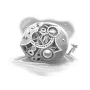 A tattoo of a mysterious ancient artifact being photographed by a dad with his two daughters tattoo design idea