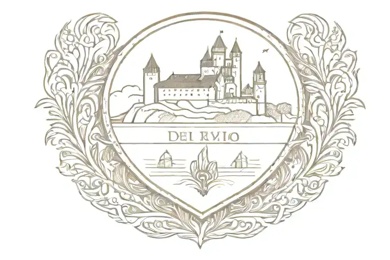 del rio family crest, with river and castle in middle  tattoo design idea