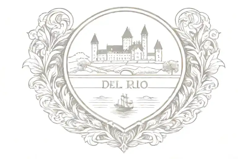 del rio family crest, with river and castle in middle  tattoo design idea