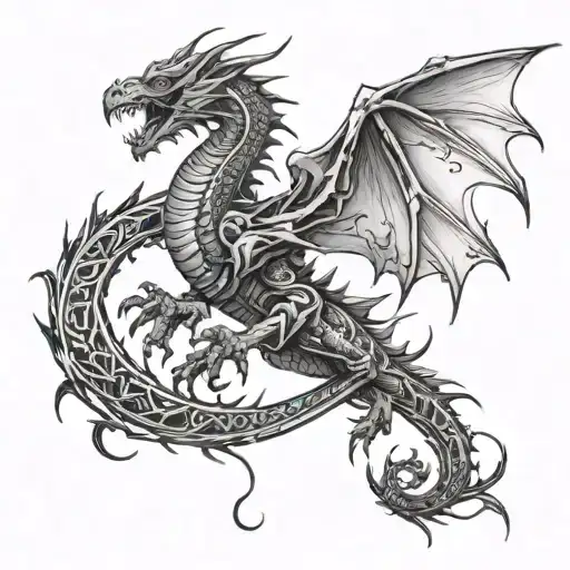 sword fire breathing dragon tattoo design idea