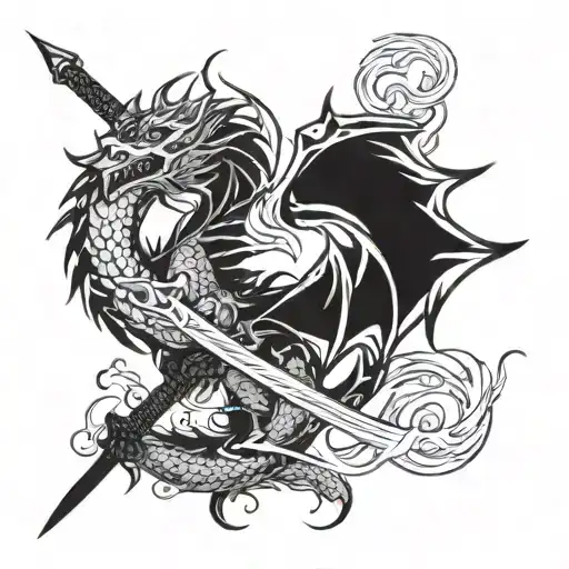 sword dragon fire tattoo design idea