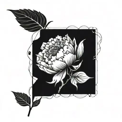 peony flower with leaves on the fingers  tattoo design idea