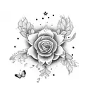 A divine garden filled with blooming flowers, butterflies, and musical notes tattoo design idea